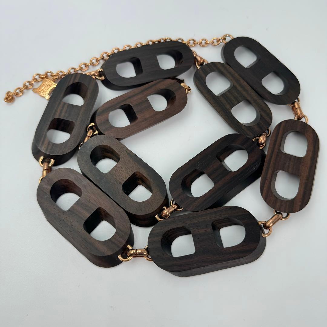 【希少】CELINE チェーンベルト　ウッド　ゴールド　マカダム　ロゴ