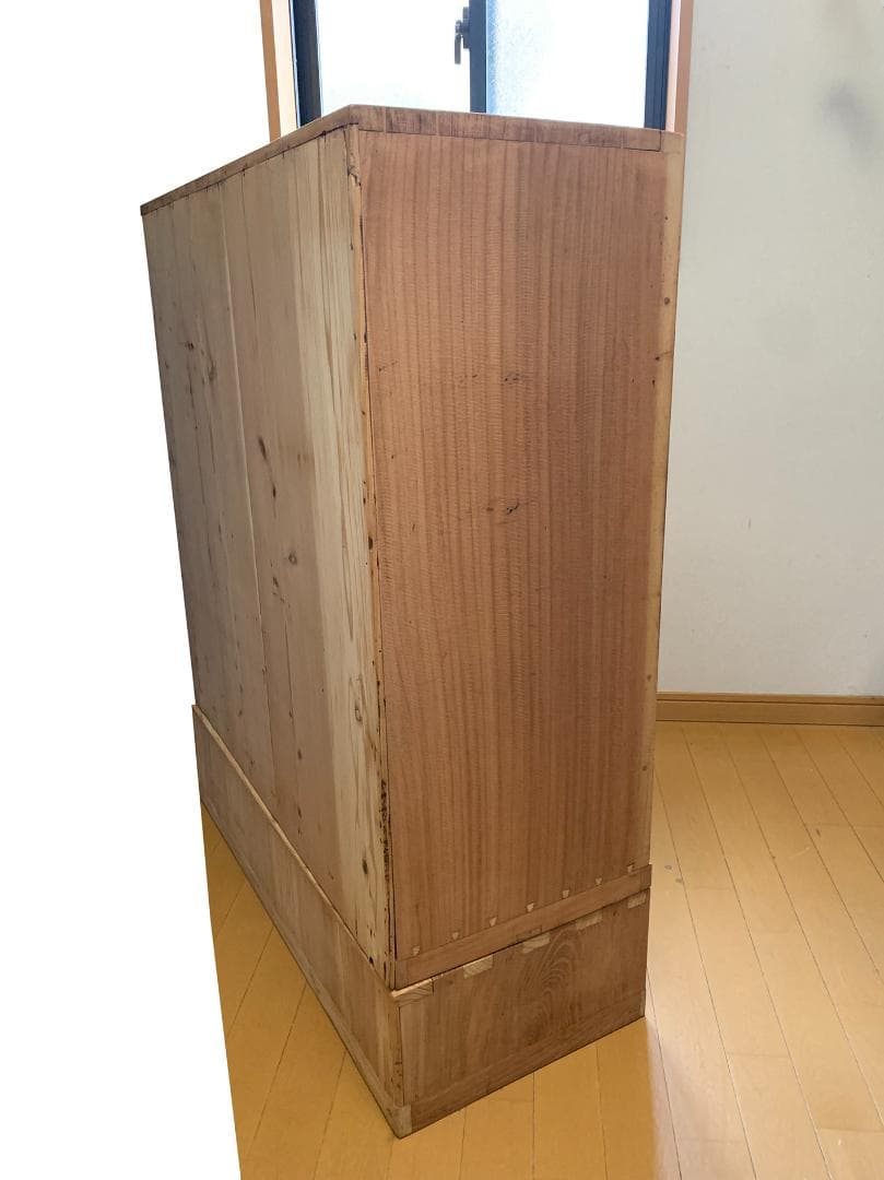 古い木製のガラス戸棚　引き出し8杯　水屋