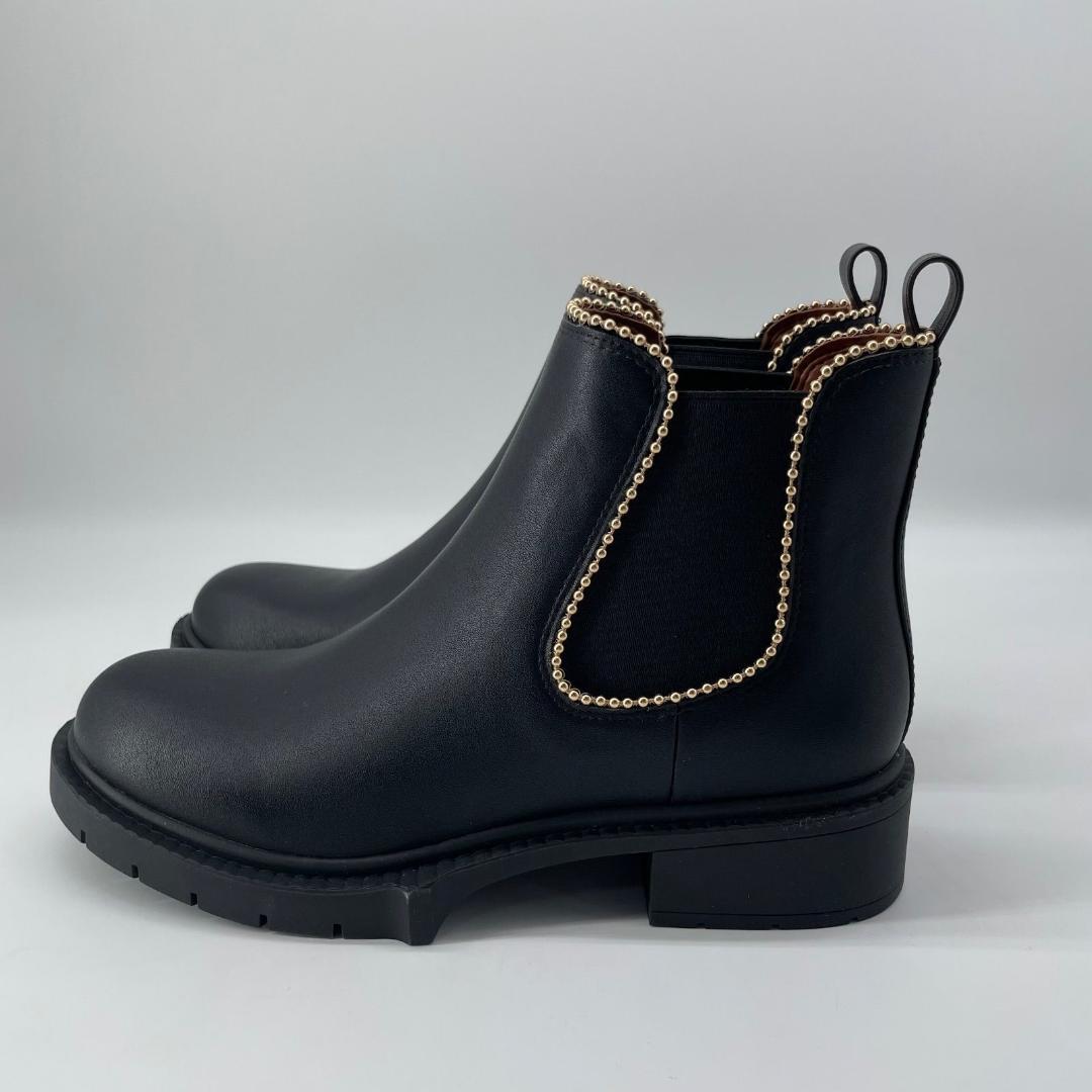 17113✨新品✨COACH ビジュー ショート サイドゴアブーツ 黒 レザー