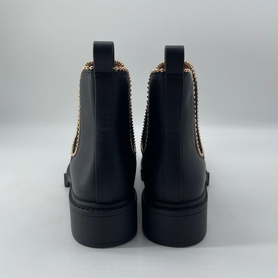 17113✨新品✨COACH ビジュー ショート サイドゴアブーツ 黒 レザー