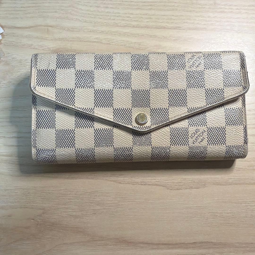 ダミエ柄 長財布 アイボリー/グレー