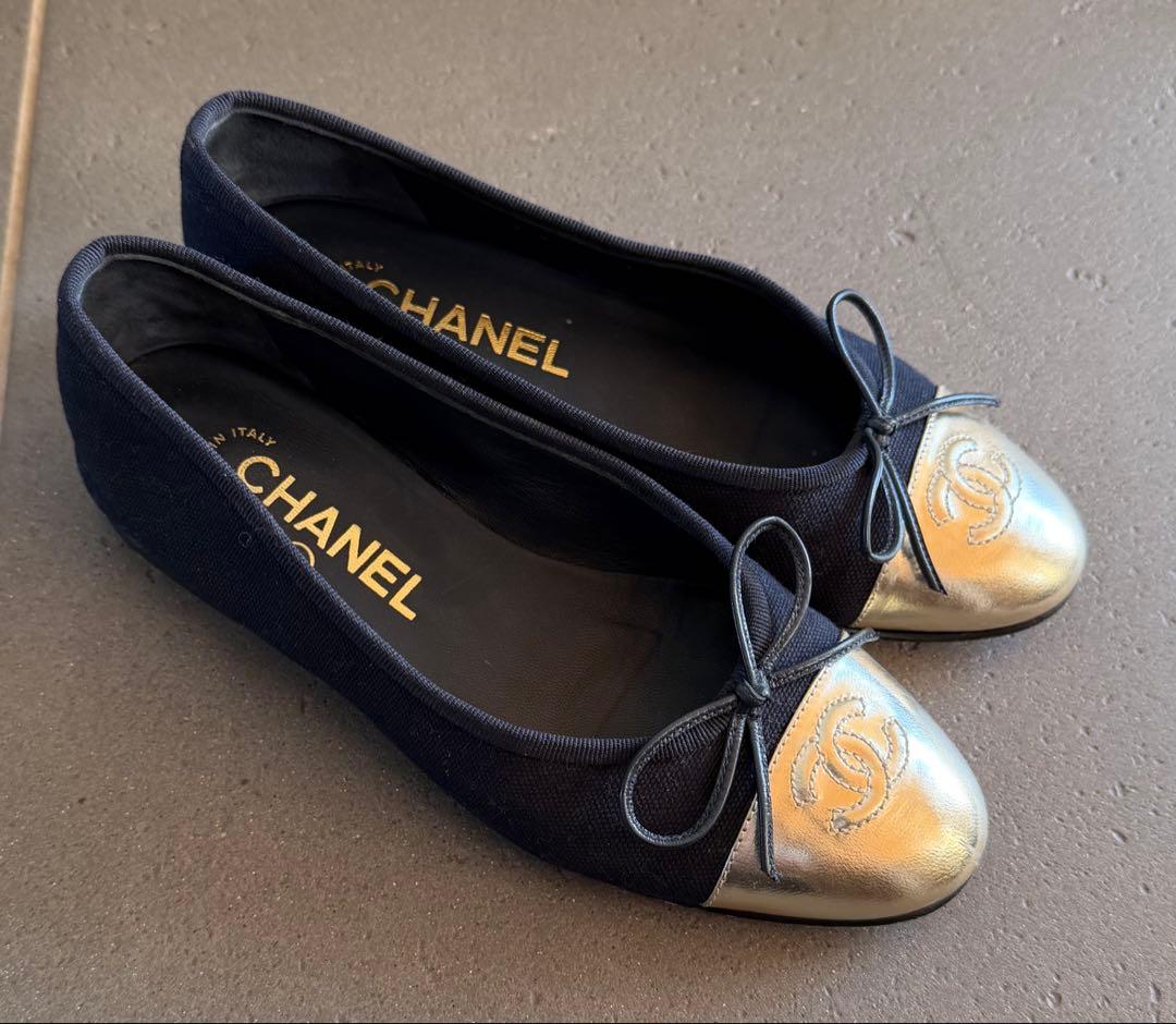 CHANEL ネイビー バレリーナ フラットシューズ 34