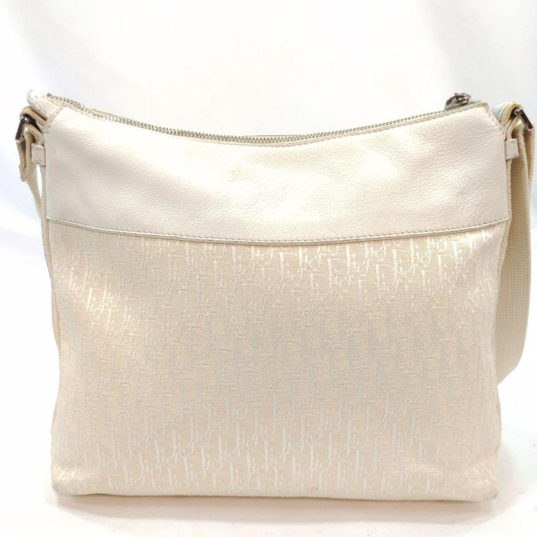 クリスチャンディオール ショルダーバッグ レザー×キャンバス 白 トロッター柄