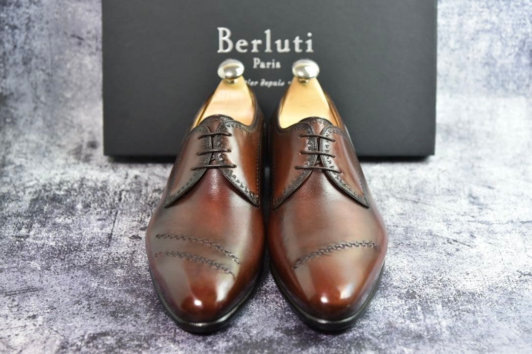 純正ツリー付　ベルルッティ　パティーヌ　ダービー　ガレ　サイズ8　ダークブラウン