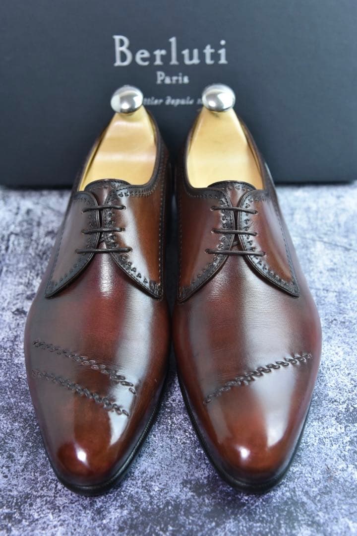 純正ツリー付　ベルルッティ　パティーヌ　ダービー　ガレ　サイズ8　ダークブラウン