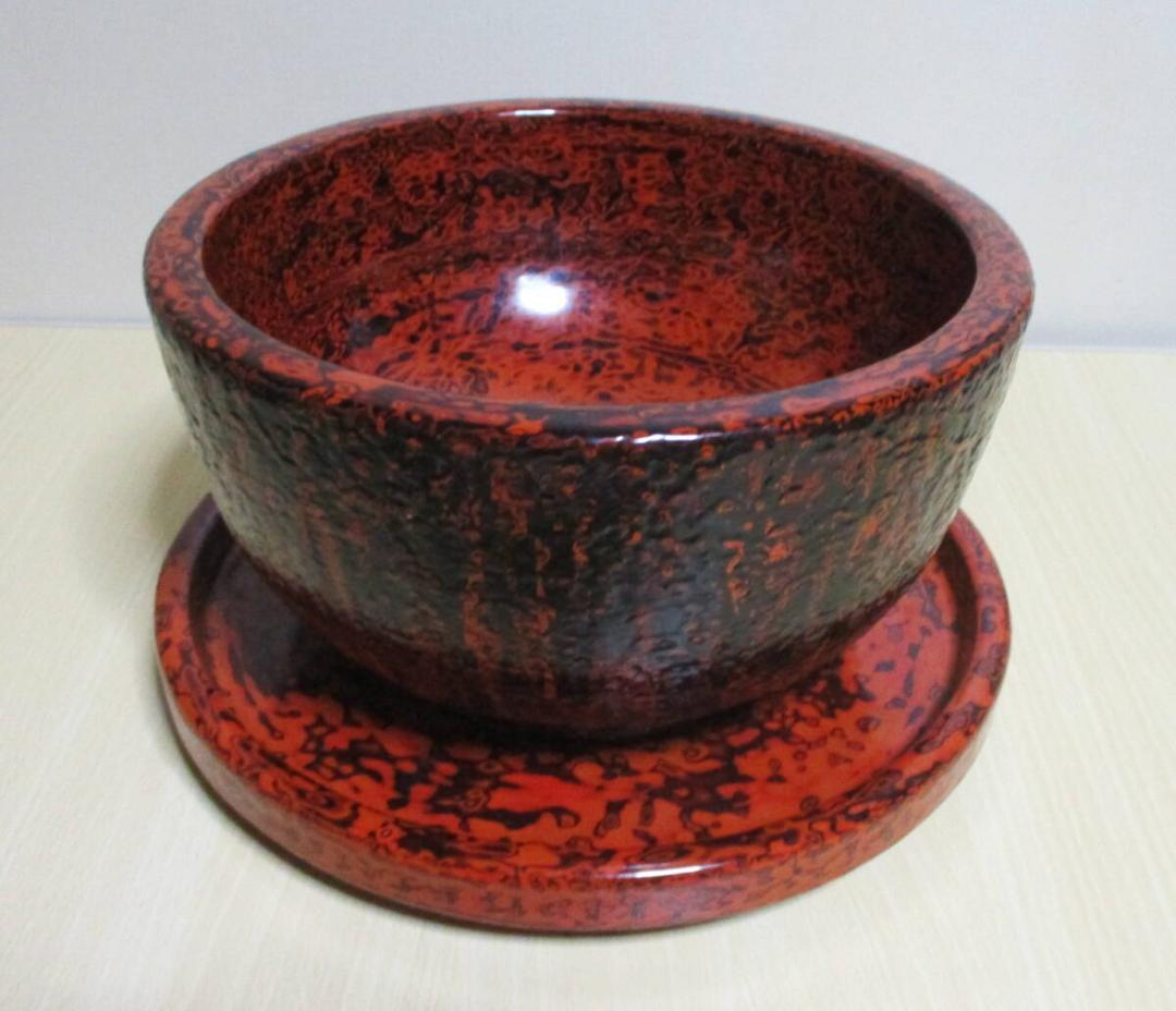 会津塗　乾漆鉢と乾漆皿　木製漆器　菓子鉢　台皿　茶道具　桐箱付