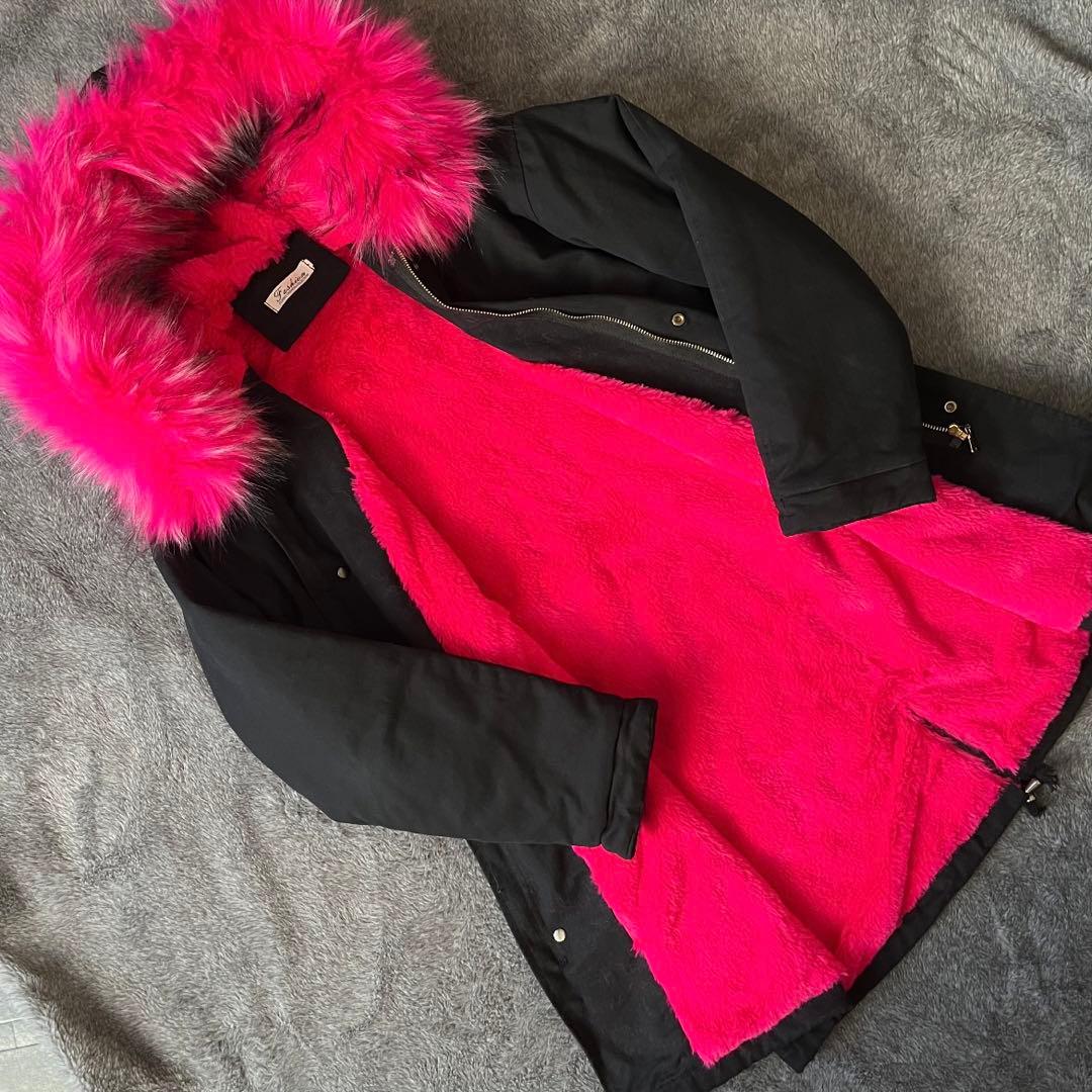【美品】ピンクファーモッズコート