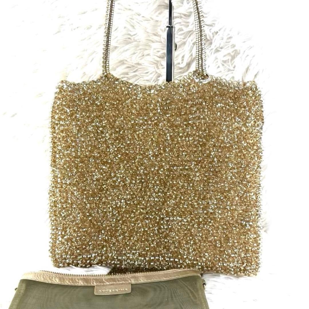 美品✨アンテプリマ ワイヤーバッグ シャンパンゴールド ポーチ付き