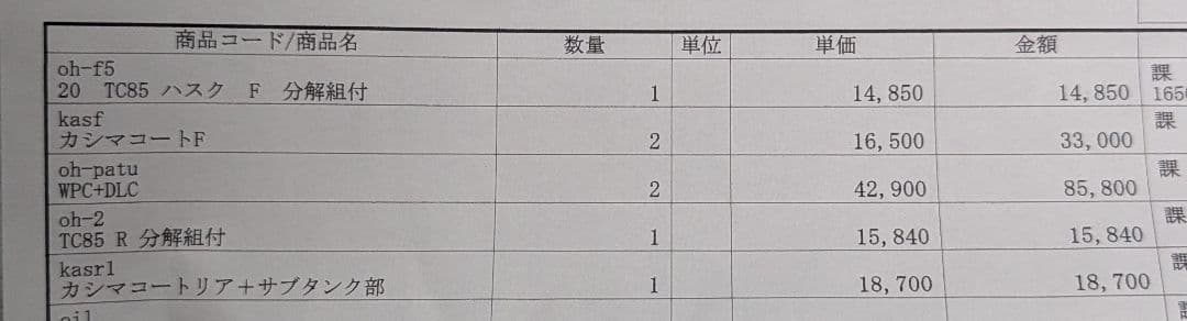 TC85WP前後カシマコートDLCコート済み　85sx　mc85