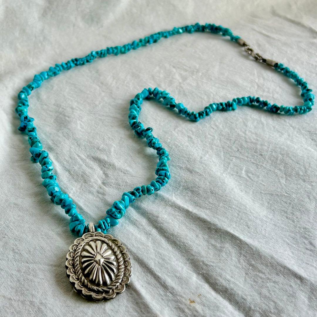 インディアンジュエリー　ネックレス　ターコイズ　ターコイズナゲット　ナバホ　ズニ