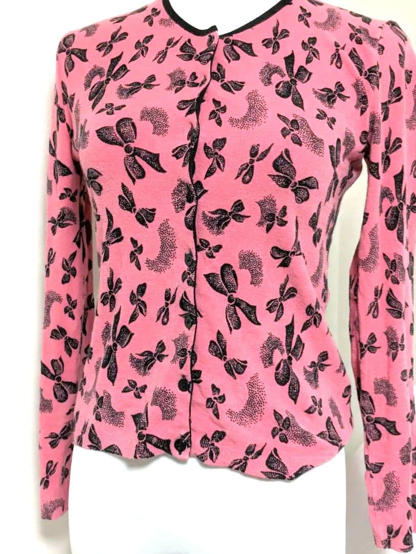 アンナモリナーリ リボン柄 長袖カーディガン レーヨン ピンク Mサイズ