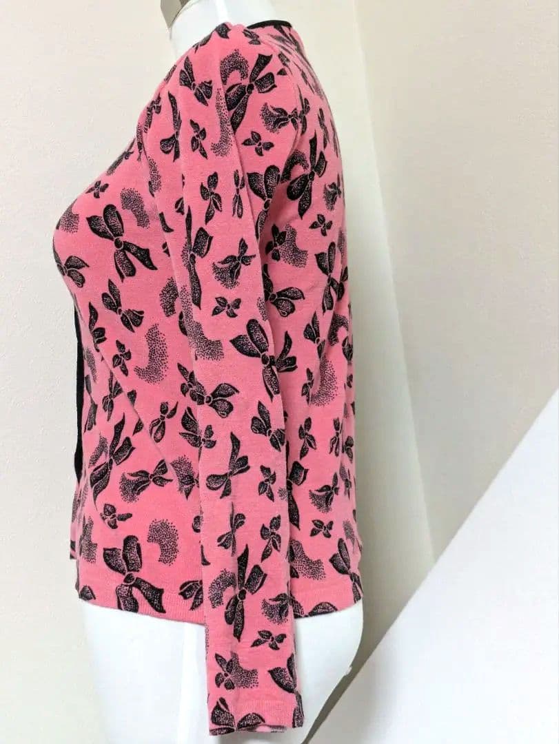 アンナモリナーリ リボン柄 長袖カーディガン レーヨン ピンク Mサイズ