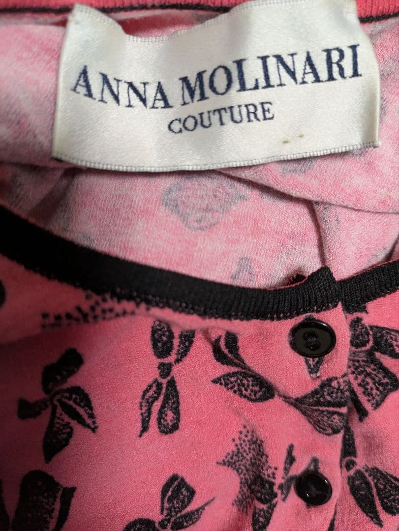 アンナモリナーリ リボン柄 長袖カーディガン レーヨン ピンク Mサイズ