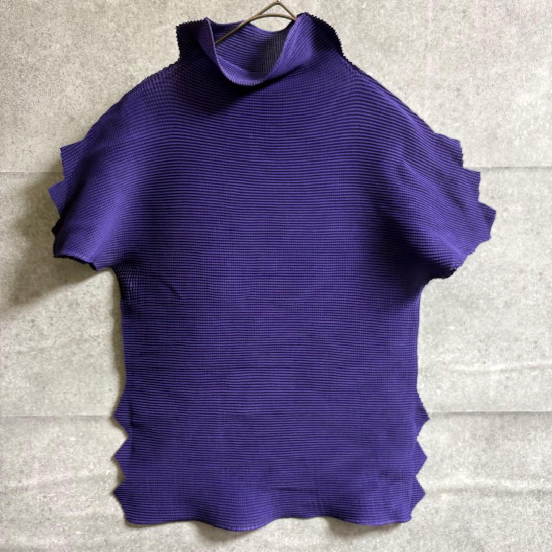 me ISSEY MIYAKE 変形カットソー ハイネック パープル ワッフル