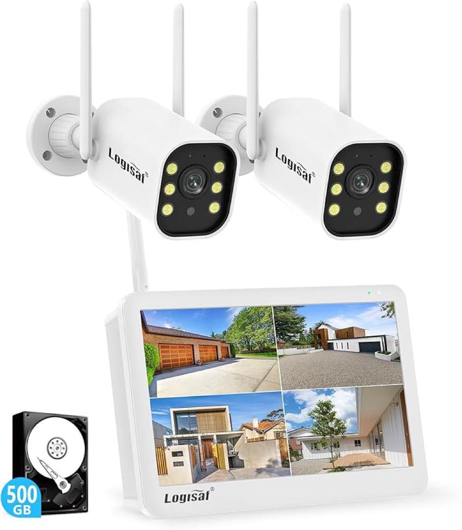 ❤️1品限り❤️防犯カメラ 屋外 2台 モニター付き 500万画素 10台増設可