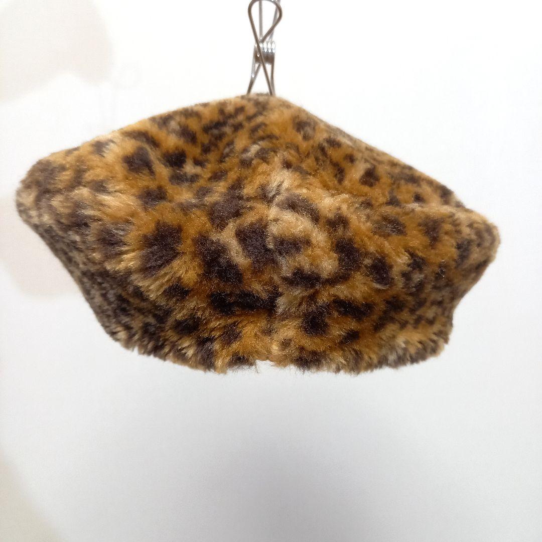 80s 90s レオパード フェイクファー ベレー帽 57 毛皮 ハット 帽子