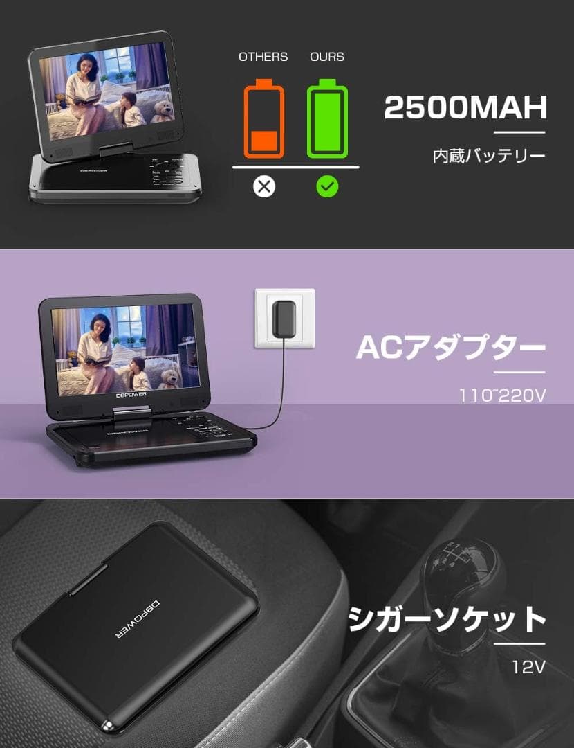 DEPOWNER 10.5インチ DVDプレーヤー 車載用ホルダー付き