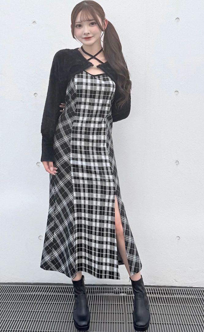 Y*様 NOMAE シャギーボレロロングチェックワンピース