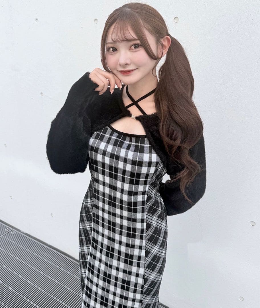 Y*様 NOMAE シャギーボレロロングチェックワンピース
