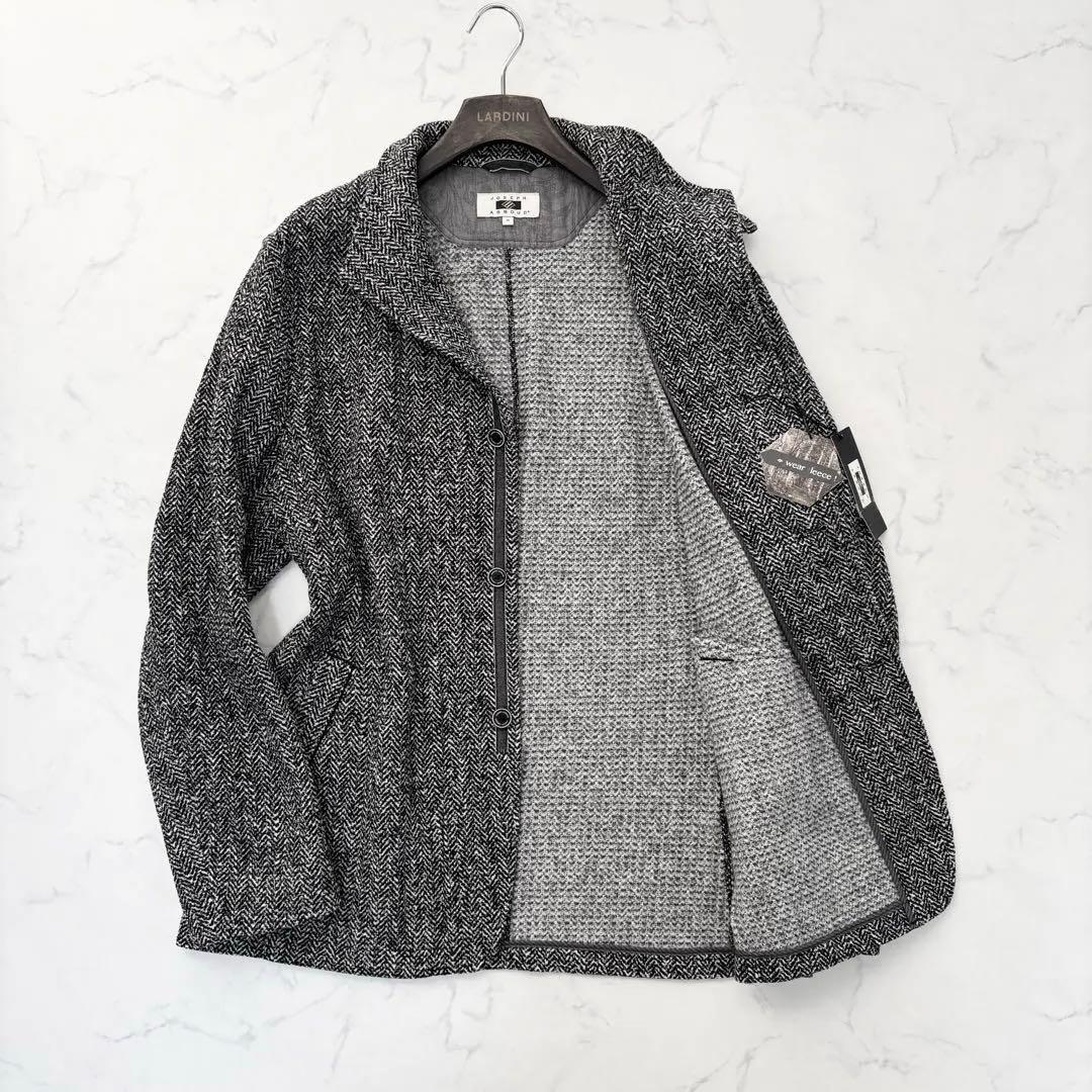 未使用 ジョセフアブード ニット ジャケット ヘリンボーン 黒白 3L