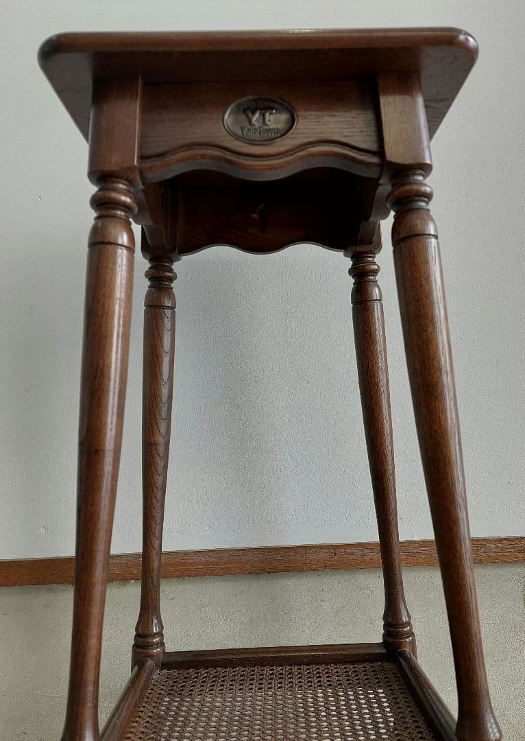 カリモク家具 フラワースタンド 電話台 サイドテーブル ラタン棚