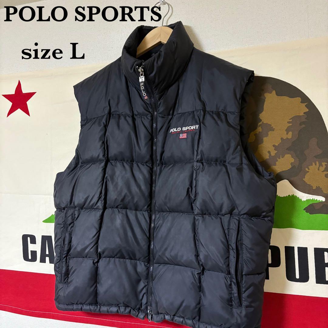 90s POLO SPORTS ダウンベスト ブラック サイズL アメカジ 古着