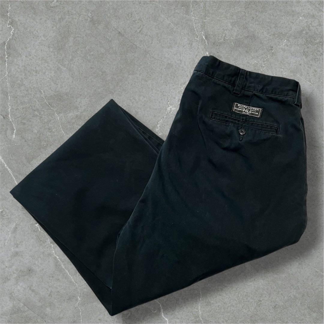 【W36】90sPolobyRalphLaurenAndrewPant黒チノパン