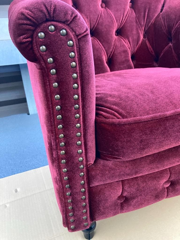 ヴィンセント　チェスターフィールド　1人掛けソファ　ベルベット　レッド