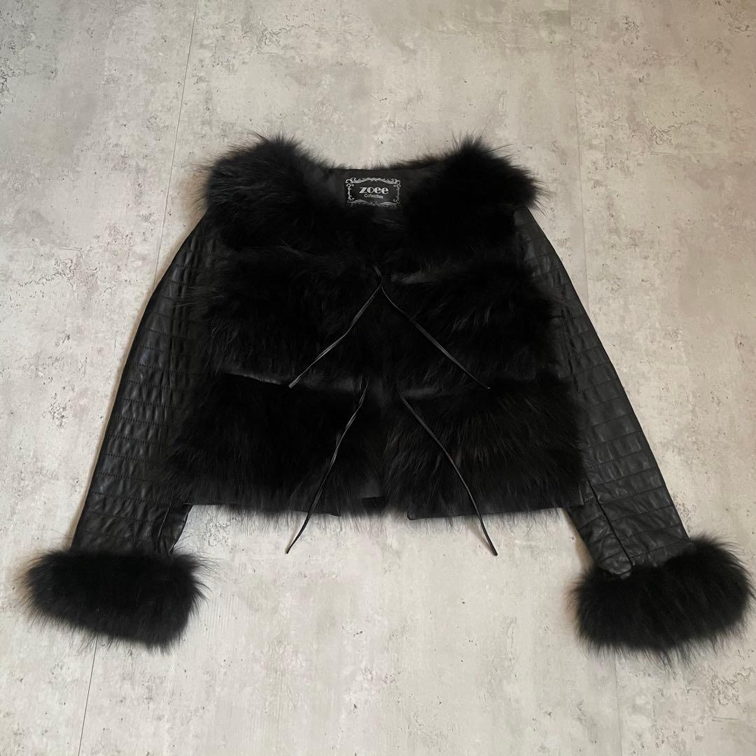 ファージャケット　ラムレザー　フォックスファー　革紐　短丈　アメカジ　グランジ