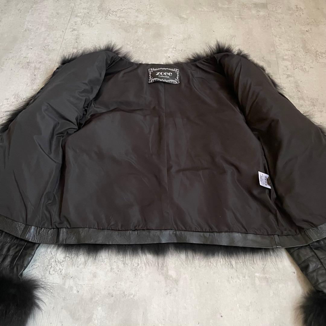 ファージャケット　ラムレザー　フォックスファー　革紐　短丈　アメカジ　グランジ