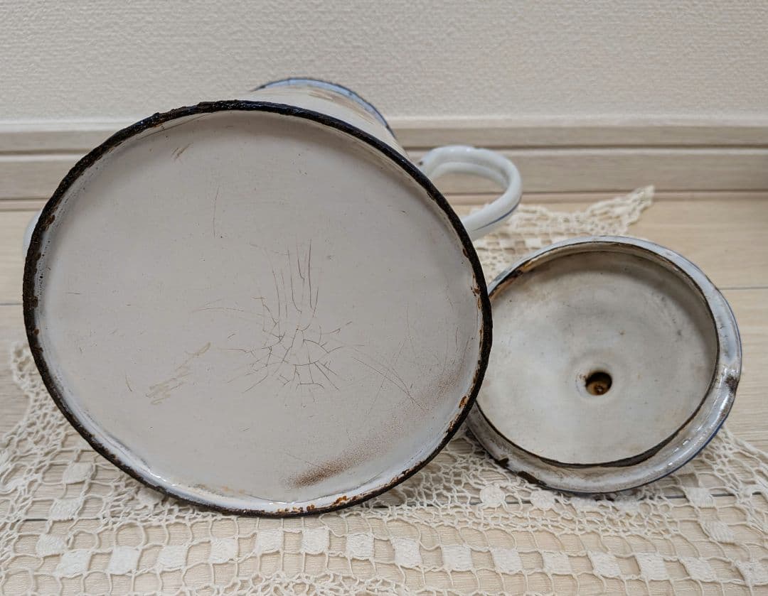 フランス アンティーク JAPY ホーロー ポット 薔薇 シャビー ブロカント