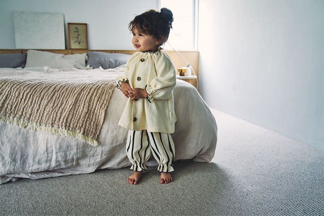 マールマール ナイトウェア オフホワイトストライプ パジャマセット70〜80cm