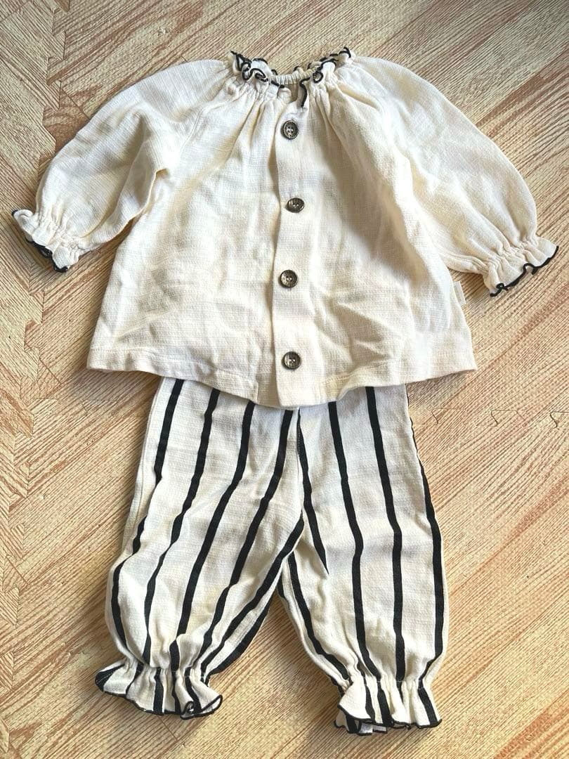 マールマール ナイトウェア オフホワイトストライプ パジャマセット70〜80cm