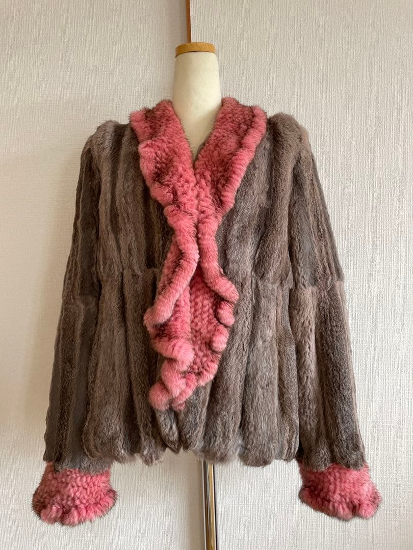 極美品 Mila Schon ラビット×ミンク ファージャケット ピンク袖口