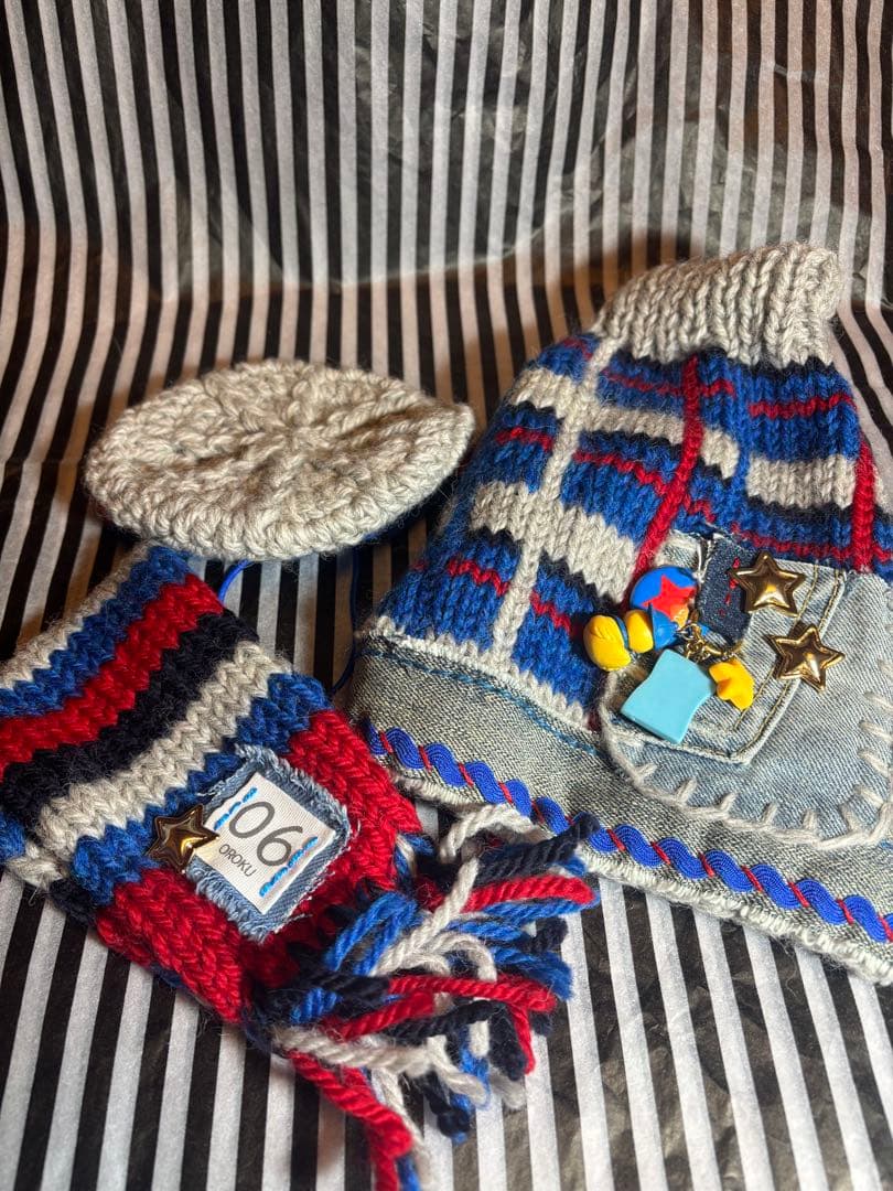 57◆ アーガイルデニムニット【OROKU】　パピリーヒルズ　ニット帽　マフラー