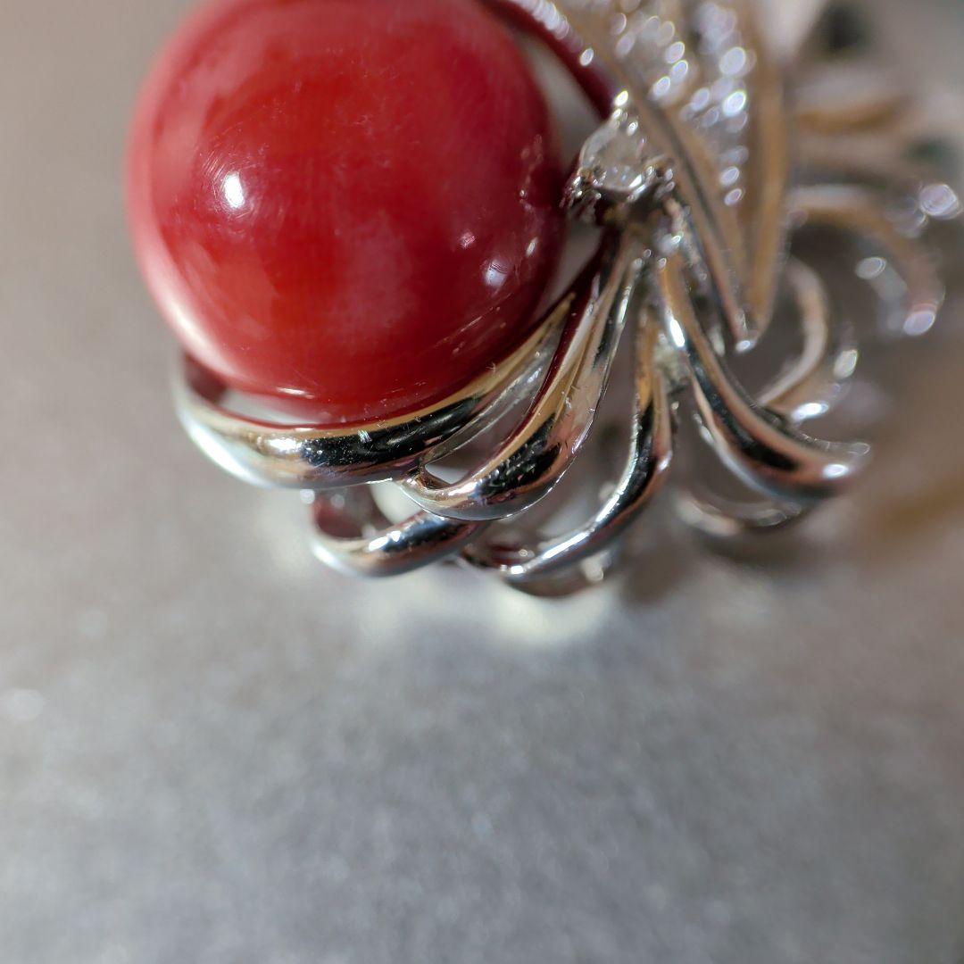 ペンダントトップ　Pt900　K14WG　珊瑚　ダイヤ計0.12　13.23g