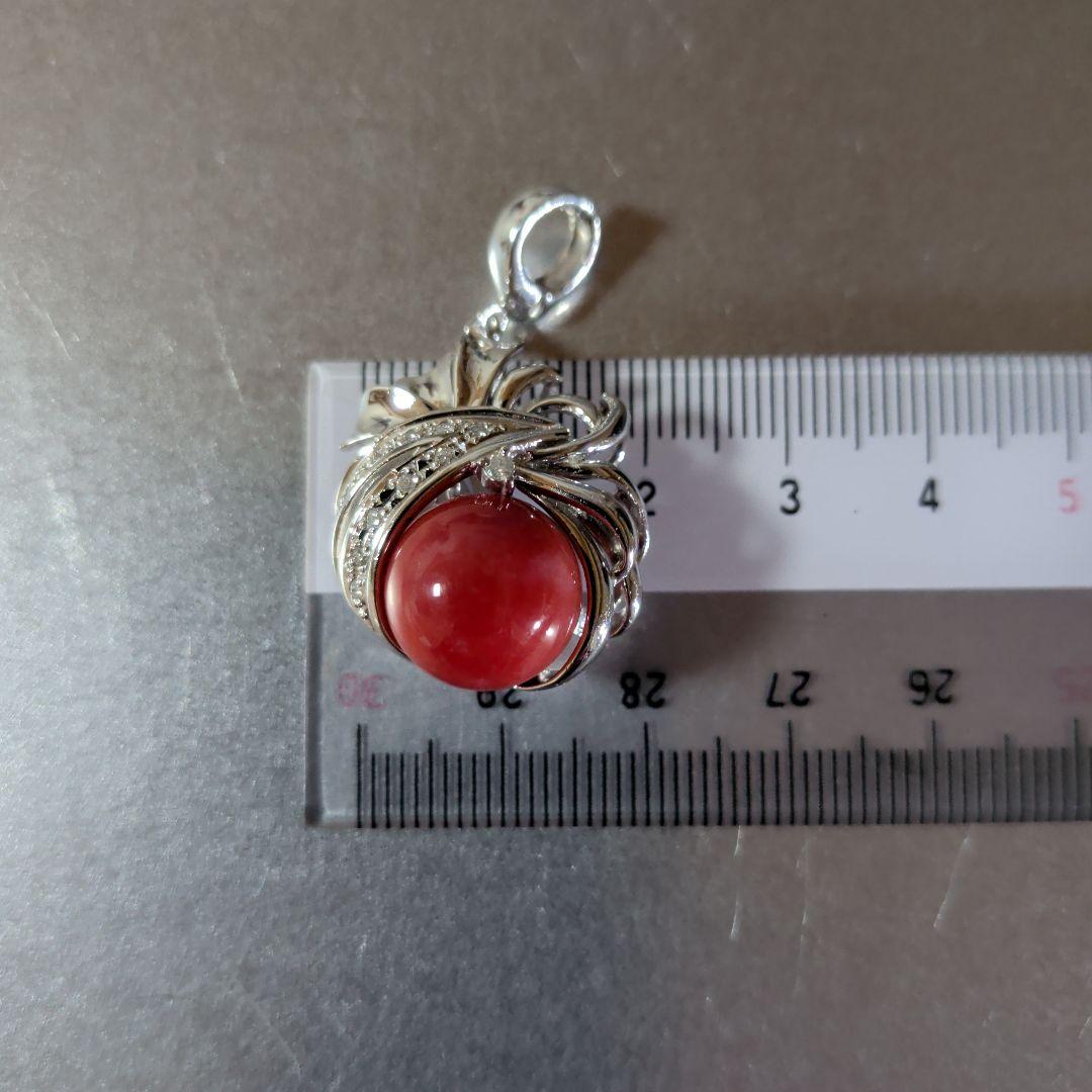 ペンダントトップ　Pt900　K14WG　珊瑚　ダイヤ計0.12　13.23g