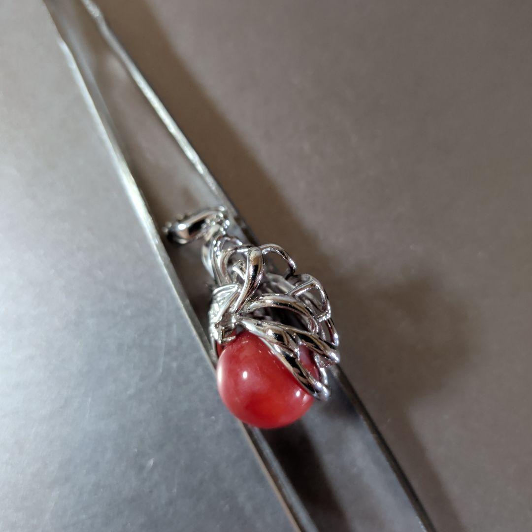 ペンダントトップ　Pt900　K14WG　珊瑚　ダイヤ計0.12　13.23g