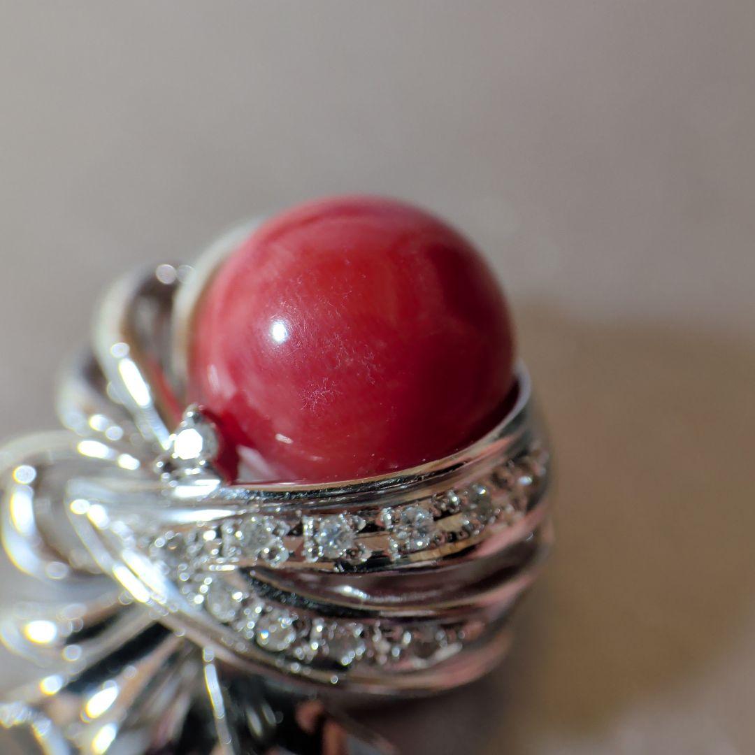 ペンダントトップ　Pt900　K14WG　珊瑚　ダイヤ計0.12　13.23g