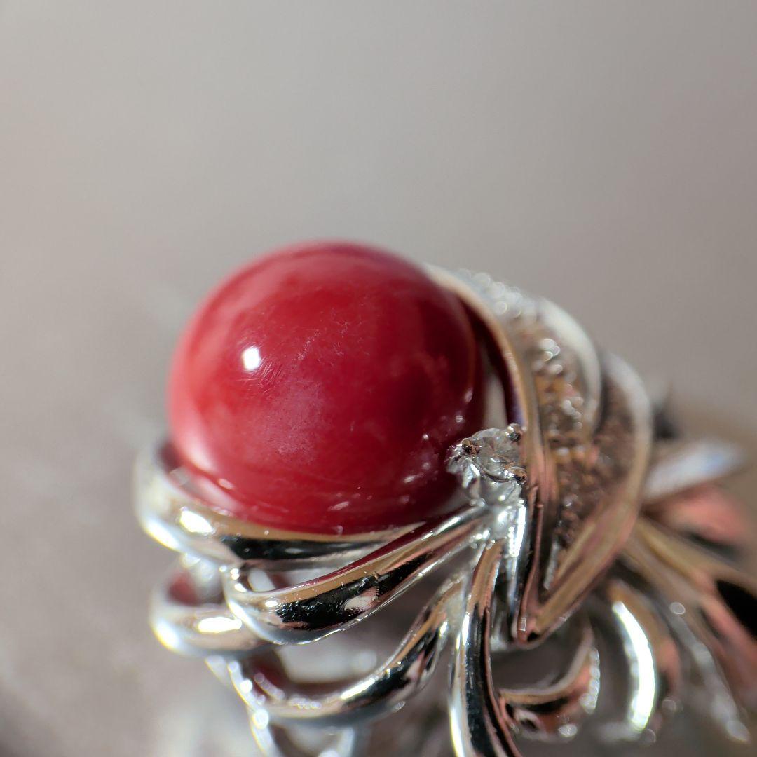 ペンダントトップ　Pt900　K14WG　珊瑚　ダイヤ計0.12　13.23g