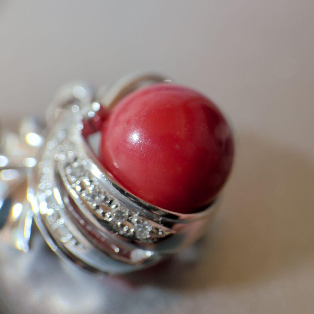 ペンダントトップ　Pt900　K14WG　珊瑚　ダイヤ計0.12　13.23g