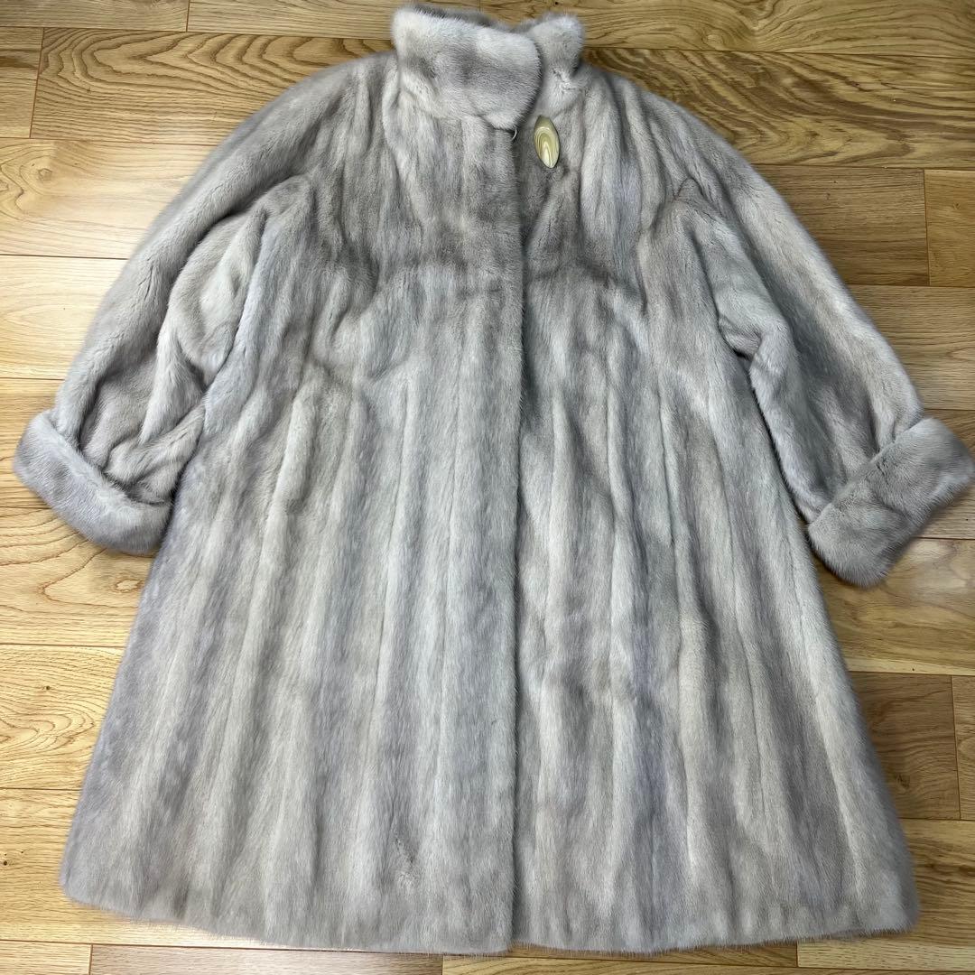 裾周り210 総丈108 ロールアップ袖 XL サファイアミンク ロングコート