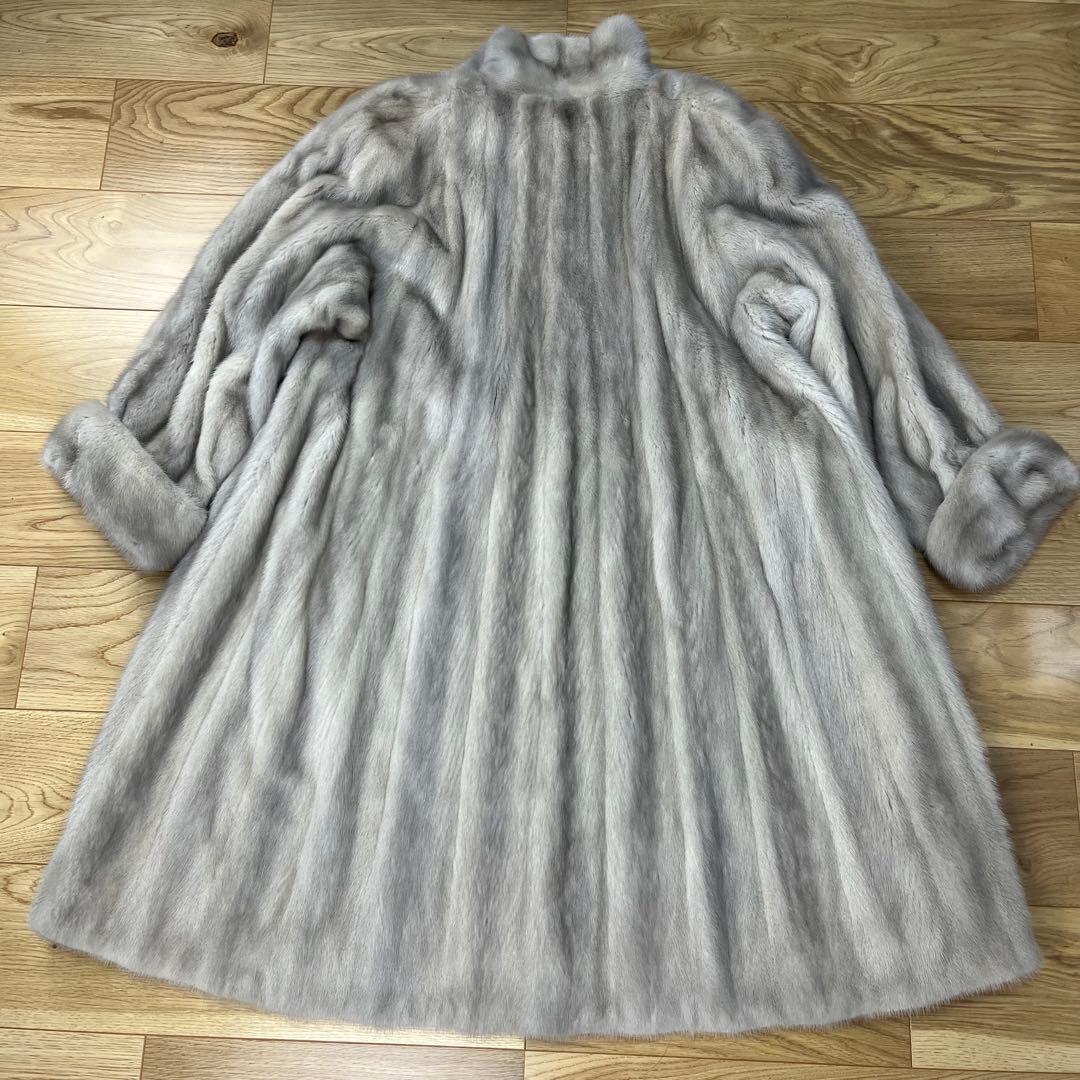 裾周り210 総丈108 ロールアップ袖 XL サファイアミンク ロングコート