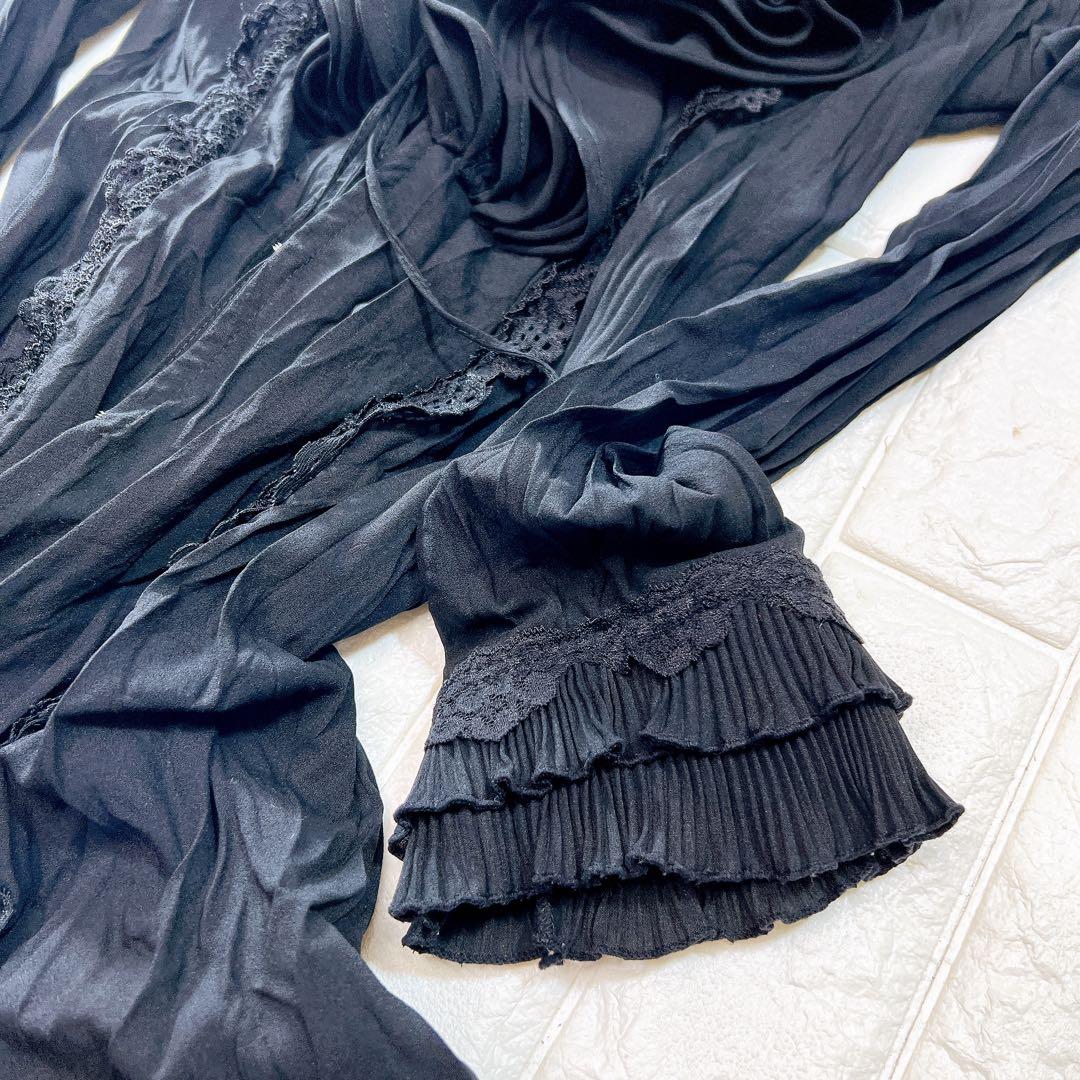 オッズアンジェロ Ozzon フリル レース プリーツ ロングカーディガン