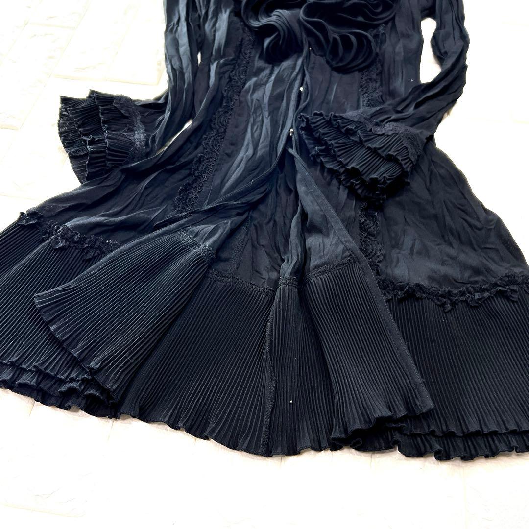 オッズアンジェロ Ozzon フリル レース プリーツ ロングカーディガン