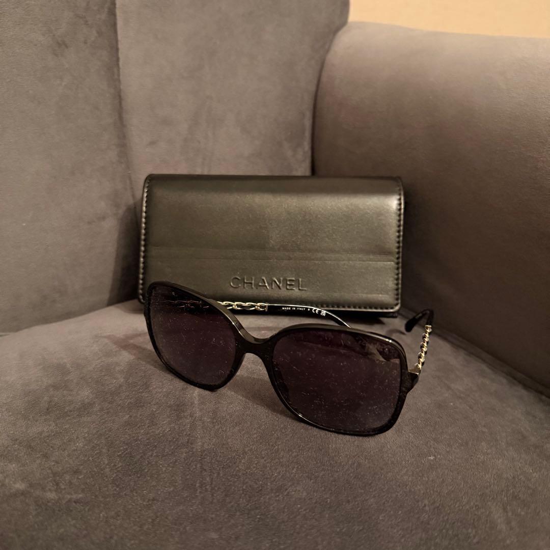 【美品】CHANEL シャネル スクエアシェイプアイウェア サングラス ブラック