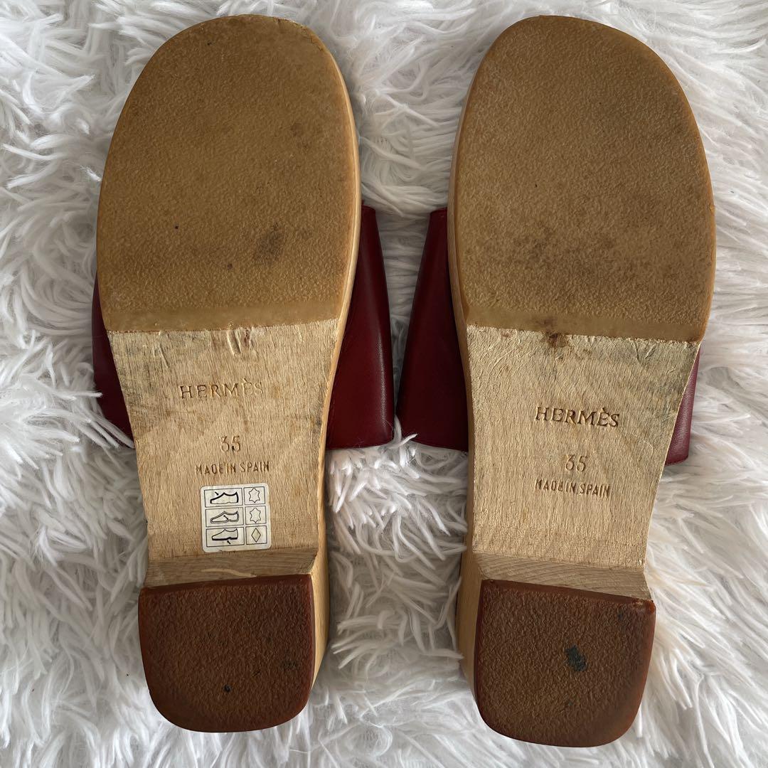 HERMES エルメス　ロゴ　レザー　ブラール ウッドサンダル 厚底