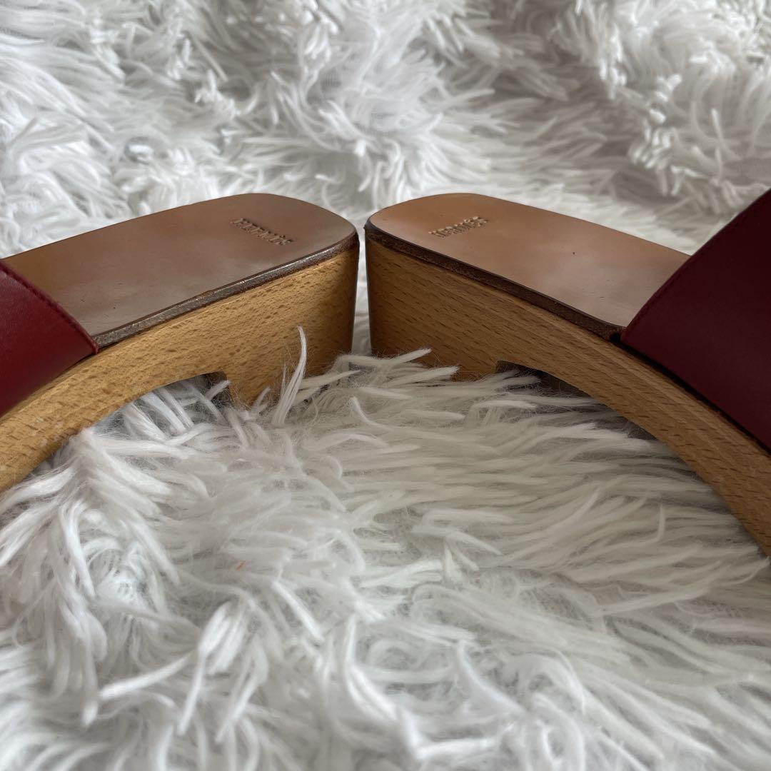 HERMES エルメス　ロゴ　レザー　ブラール ウッドサンダル 厚底