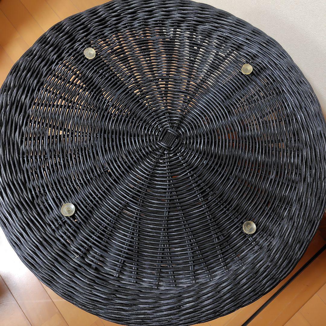 ニトリ　円形　ガラス天板　ラタン　テーブル　黒