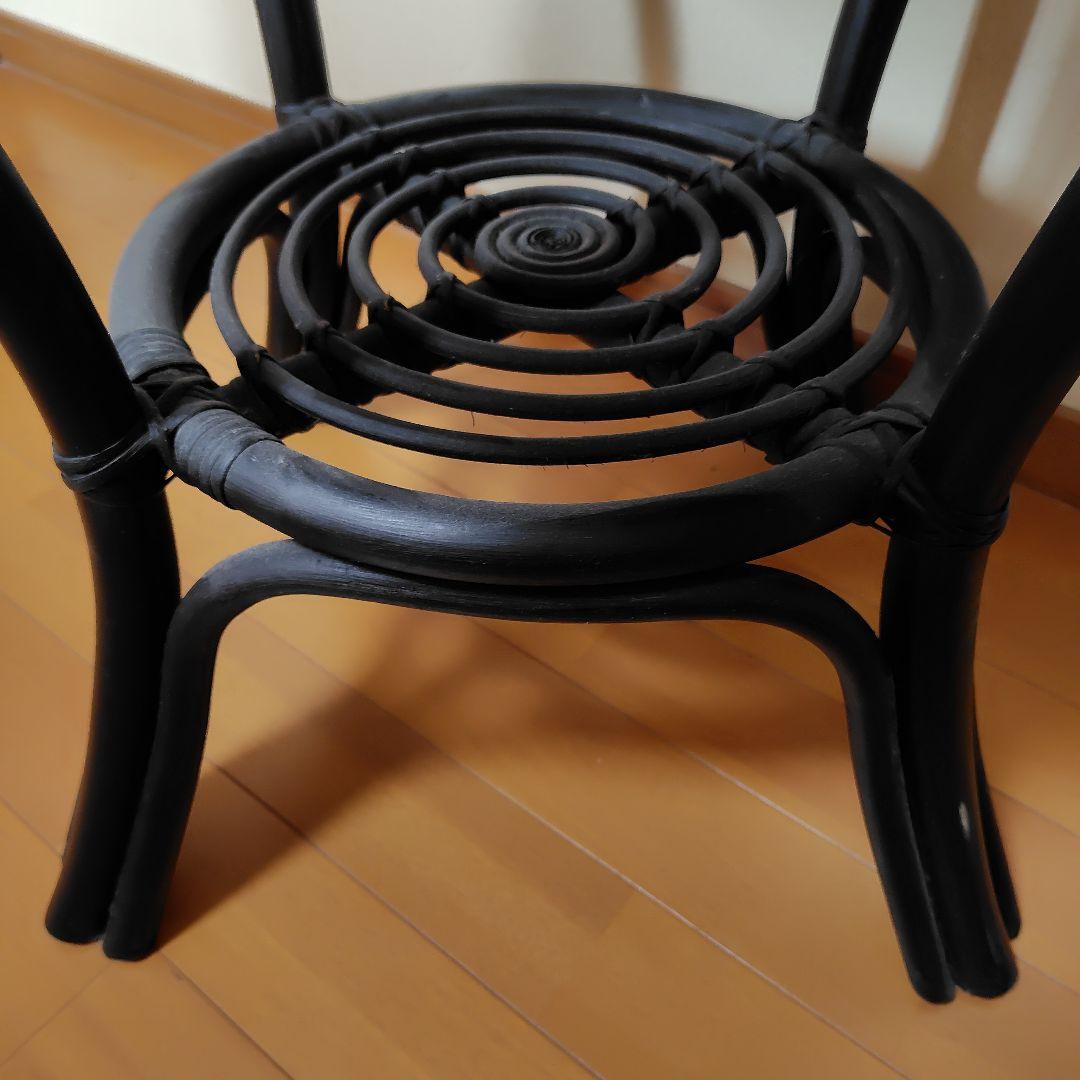 ニトリ　円形　ガラス天板　ラタン　テーブル　黒